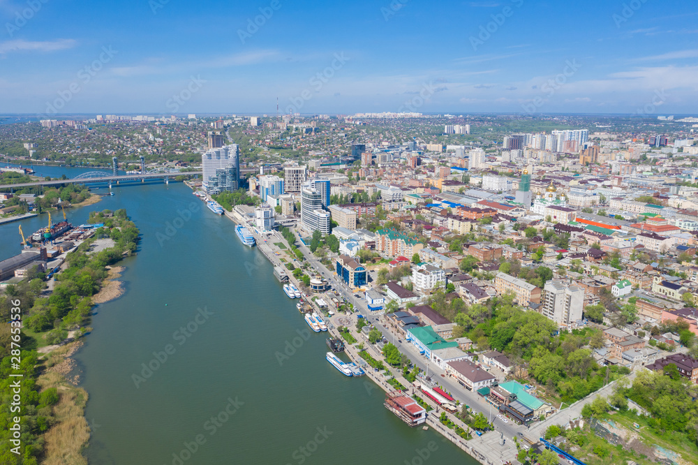 Aerial view of Rostov-on-Don and River Don. Russia
