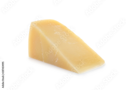 Piece of tasty parmesan cheese isolated on white
