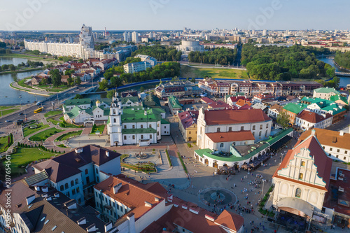 Aerial view on a Trinity suburb - old historic centre, and Minsk city, Minsk, Belarus. photo