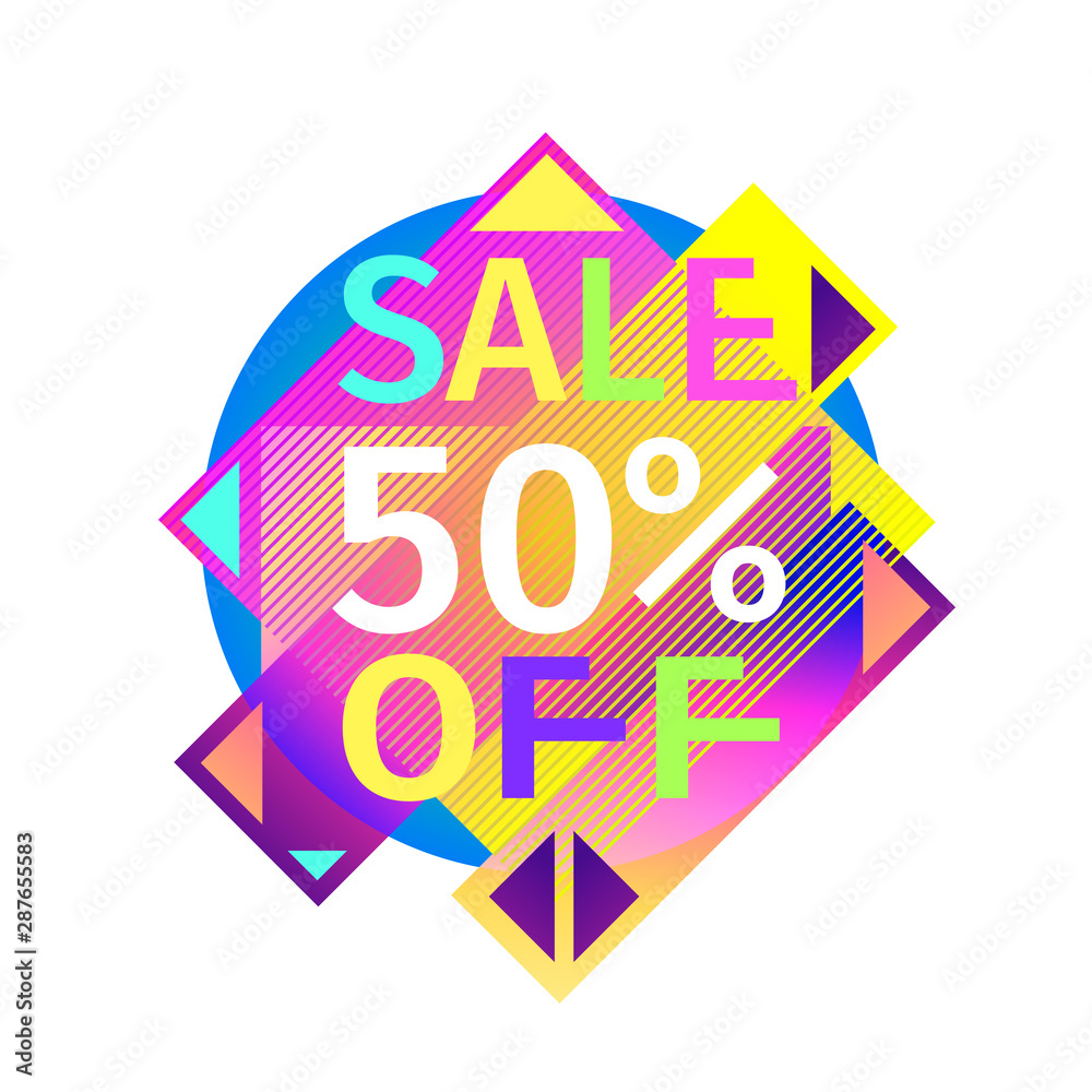 Sale banner with colorful motley lettering and design elements