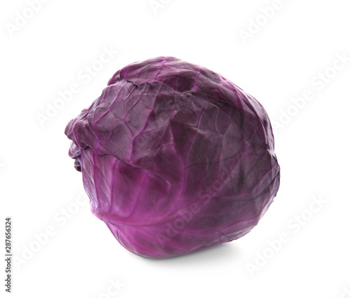 Whole ripe red cabbage on white background