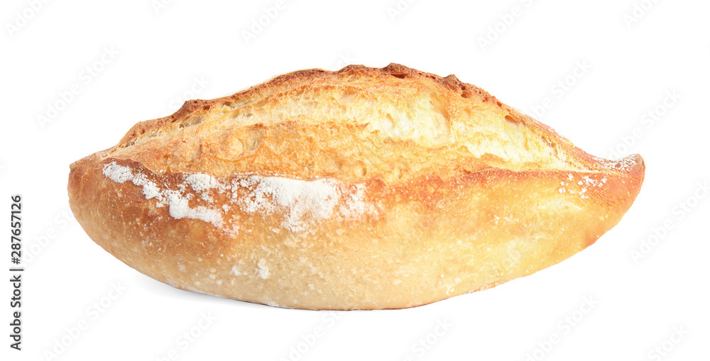 Loaf of fresh bread on white background