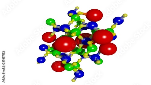 3D animation of Calcium tecto-dialumodisilicate (Anorthite) molecule shown as rotating chemical structure in carefully calculated realistic atomic sizes (structure of molecule) photo