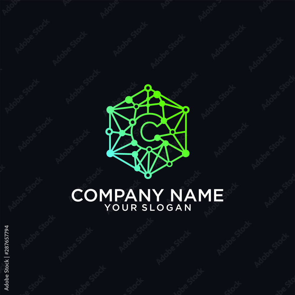 Fototapeta premium logo Technology abstract dot connection cross vector logo 