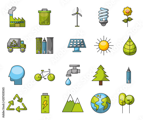 bundle of eco friendly set icons