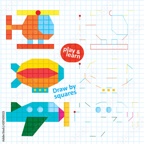 Draw by Squares Airplane Transport Art Kid Game