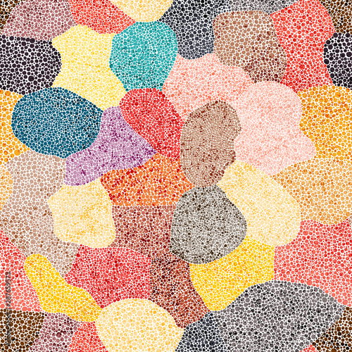 Seamless patchwork pattern in pointillism style. Handwork. Grunge texture. Vector illustration.