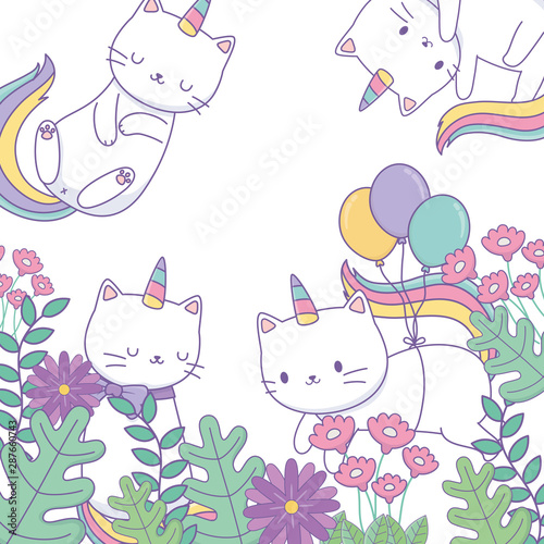 Fotografiet Unicorn cats cartoons vector design