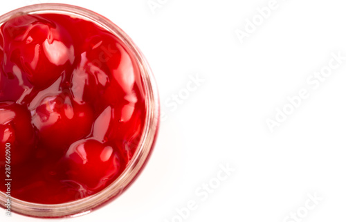 Fotografie Glass Canning Jar Filled with Cherry Pie Filling Isolated on a White Background