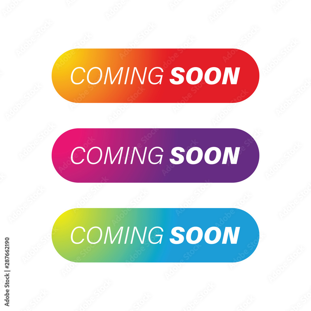 Coming Soon colorful button set Coming Soon colorful button set