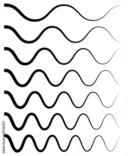 Wavy, billow (zigzag) line element set. Lines with waving effect