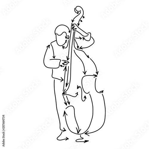 musician playing double bass made from arrow vector illustration sketch doodle hand drawn with black lines isolated on white background