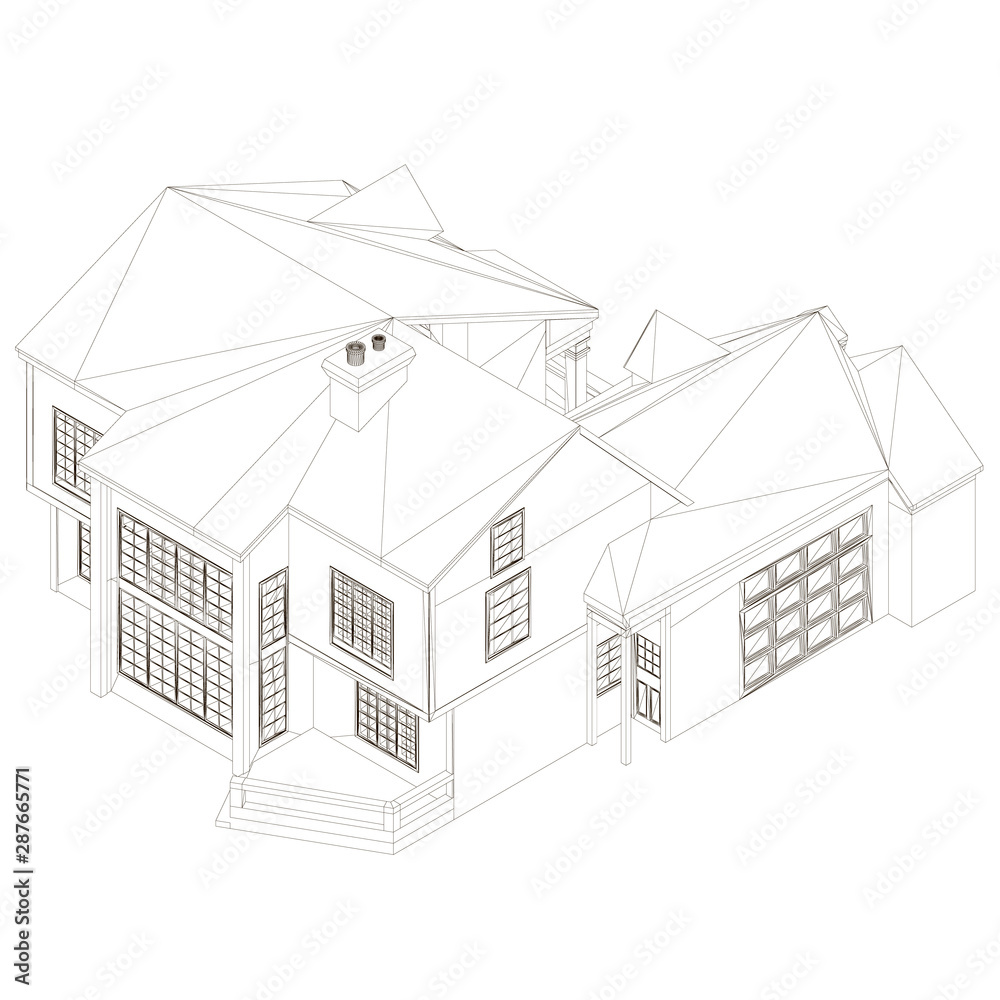 Contour of a two-story house. View isometric. Vector illustration. Contour of a two-story house. View isometric. Vector illustration.