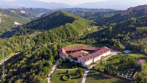 Aerial view of Rojen monastery. Monastery in the mountains photo