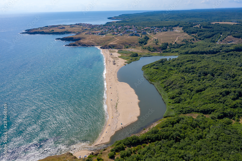 Aerial view of Veleka beach. An odd breach in Bulgaria as seen from the sky. Aerial view of Veleka beach. An odd breach in Bulgaria as seen from the sky.