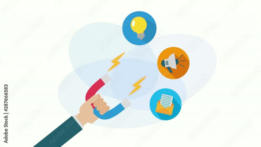 hand with magnet and social media marketing animation hand with magnet and social media marketing animation