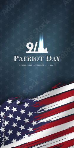 September 11, patriot day background, we will never forget, united states flag posters, modern design for social media story template vector illustration