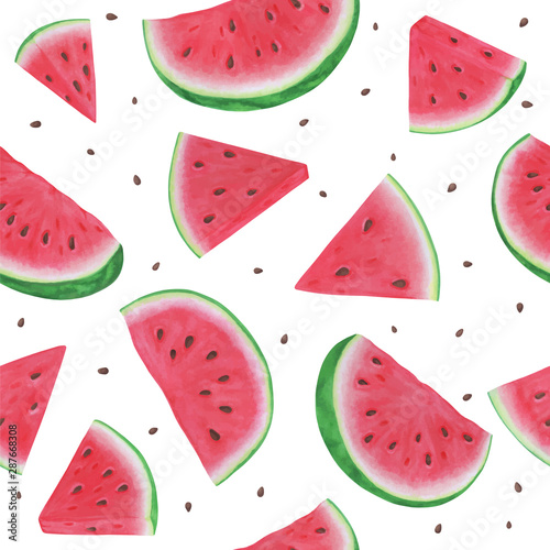 Fototapeta Naklejka Na Ścianę i Meble -  Seamless pattern with watermelon slices on white background. Vector illustration