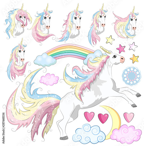 Baby Girl Unicorn Scrapbook Set. Scrapbooking. Decorative Elements. Tags. Labels. Stickers.