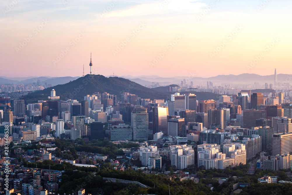 Seoul City Skyline and N Seoul Tower in Seoul in the morning, South Korea.