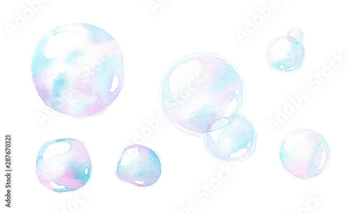 soap air bubbles, Undersea effect, watercolor hand painting isolate on white background, clipping path.