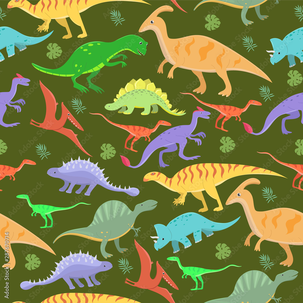 Seamless pattern with cartoon dinosaurs. Vector illustration Seamless pattern with cartoon dinosaurs. Vector illustration