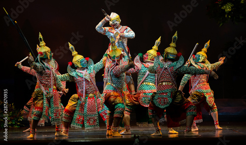 Tela Khon ,Art culture Thailand Dancing in masked khon(Mime) in literature ramayana