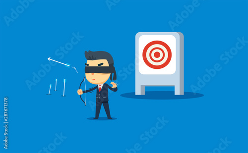 a businessman is shooting the wrong target. vector illustration