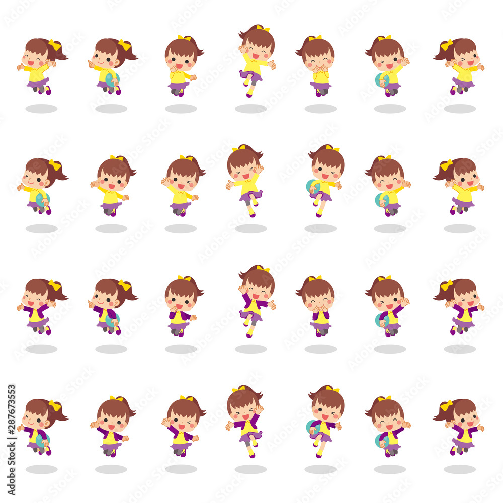 元気に遊びまわる女の子ポーズ集 Stock ベクター Adobe Stock