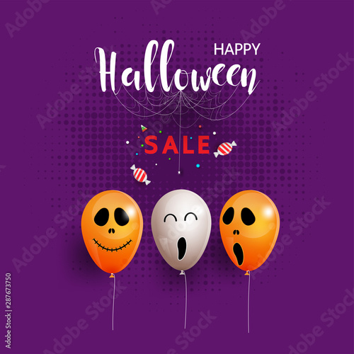 Happy Halloween holiday with lettering with balloons for web,poster flyers promotions and blogs and social media marketing Vector illustration.