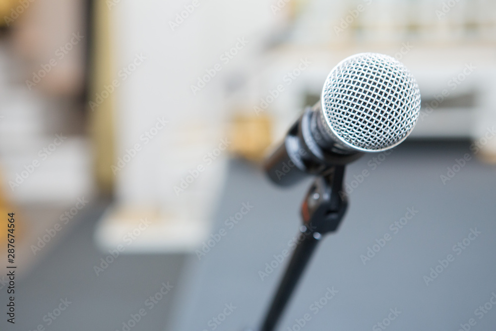 microphone in seminar room on blurred background microphone in seminar room on blurred background