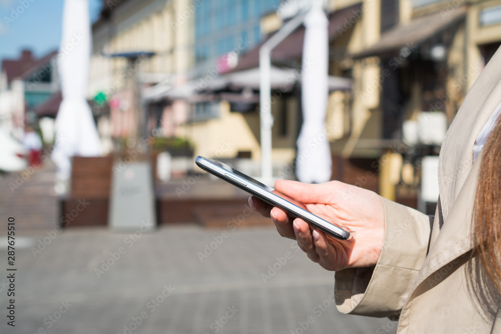 Woman Hands Use Cell Phone Outdoor