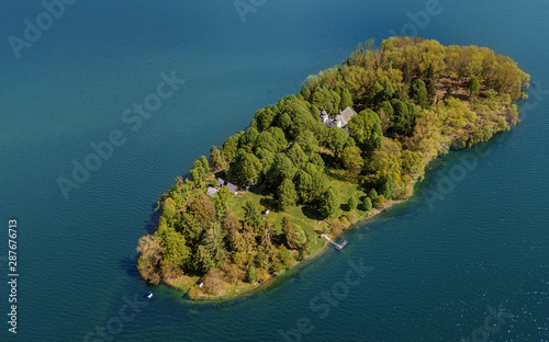 Art of island in Slovakia. Amazing little island on a lake. Slanica Island of Art photo