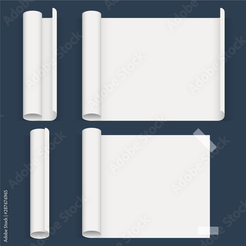 Set of sheets of different form. Whatman paper. Realistic twisted drawing paper. Whatman drawing