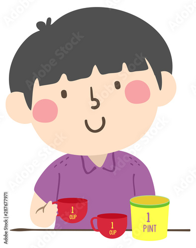 Kid Boy Measure Cups Pint Illustration