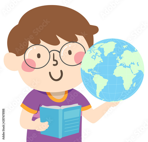 Kid Boy Hold Earth Book Ill...