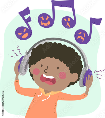 Kid Boy Listen Music Scary Illustration