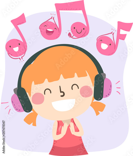 Kid Girl Listen Music Respond Clap Illustration
