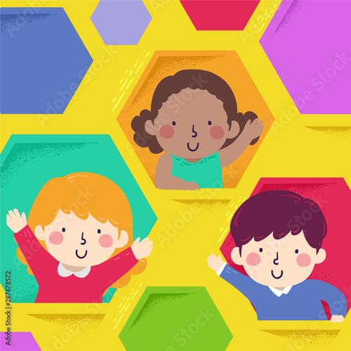 Kids Hexagon Windows Illust...