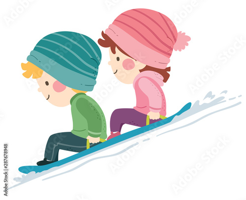 Kids Snow Sledding Illustration