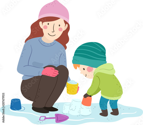 Kid Boy Mom Build Ice Castl...