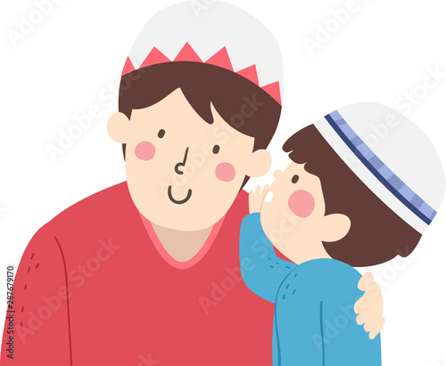 Kid Boy Muslim Whisper Father Illustration