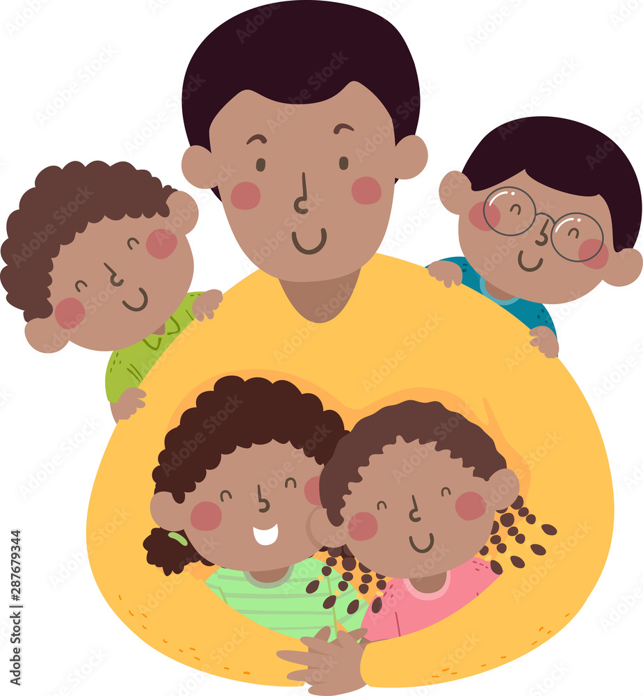 Kids Dad African Hug Illustration Kids Dad African Hug Illustration