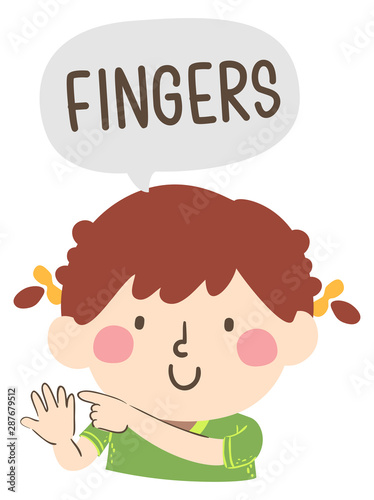 Kid Girl Naming Body Parts Fingers Illustration