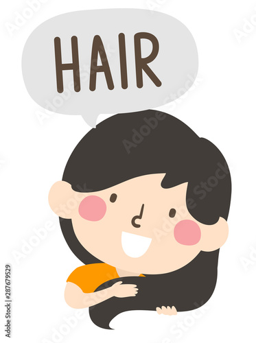 Kid Girl Naming Body Parts Hair Illustration