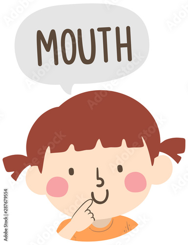 Kid Girl Naming Body Parts Mouth Illustration