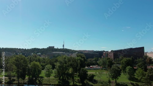 Wallpaper Mural aerial flight over vltava river next to bridges sunny day of summer in Prague Torontodigital.ca