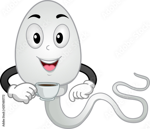 Mascot Sperm Drink Coffee Illustration