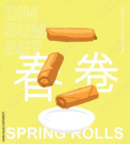 Spring Rolls Dim Sum Menu Set Illustration