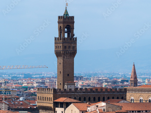 Sunlight view of Florence, Ponte Vecchio, Palazzo Vecchio and Florence Duomo, Italy. Florence architecture and landmark, Florence skyline
